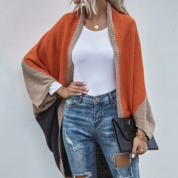 Brown ColorBlock Batwing cardigan - Picture 8 of 8